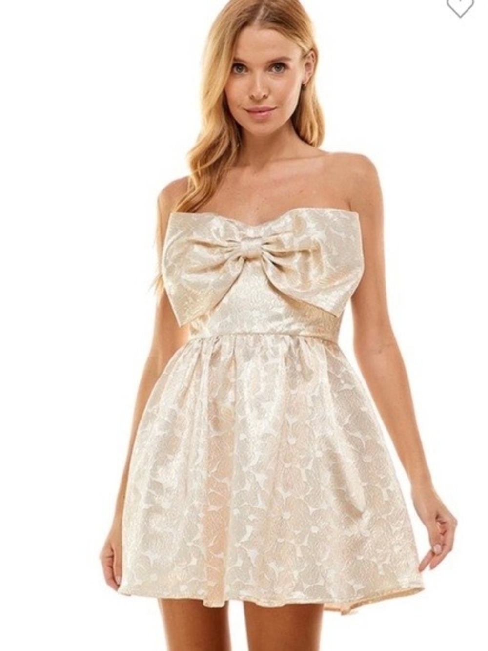 TCEC Gold Strapless Bow Dress SzL New Without Tag